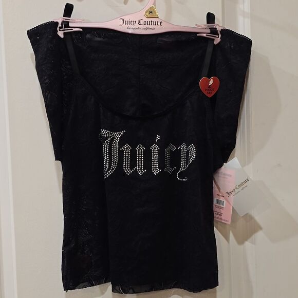 Juicy Couture Rhinestone Logo Lace Cami & Short Set- Black - Picture 3 of 4